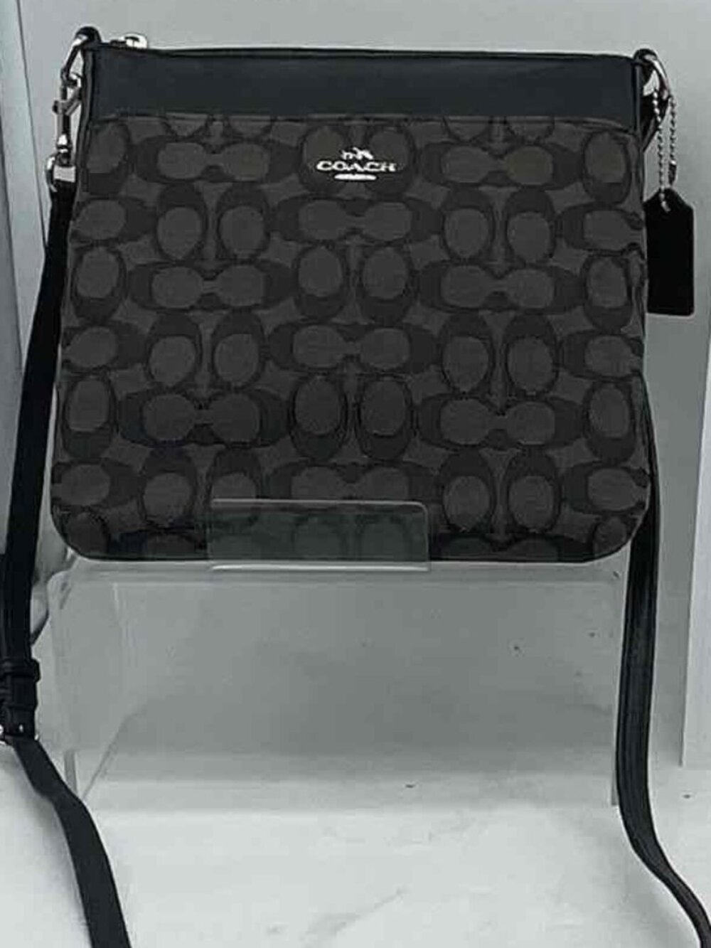 Coach Gray Signature Print Crossbody Bag